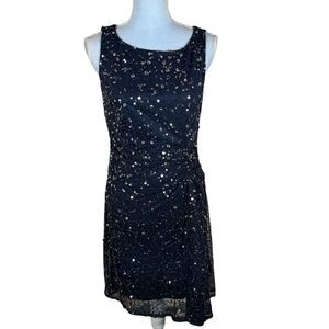 Pisarro Nights Navy Sequin & Bead Embellished Sheath Cocktail Dress | Size 6